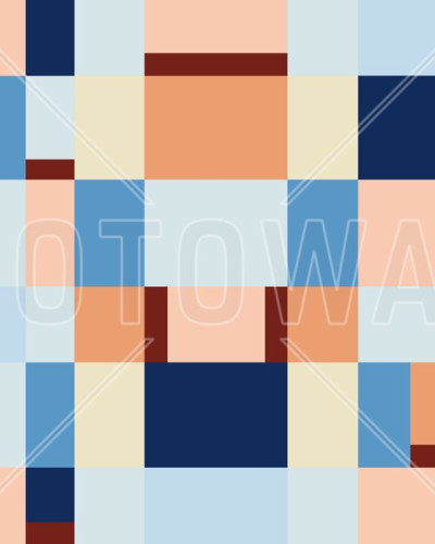 Fototapet cu design geometric în nuanțe de albastru și piersică în camera unui copil.