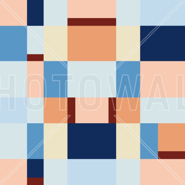 Fototapet cu design geometric în nuanțe de albastru și piersică în camera unui copil.