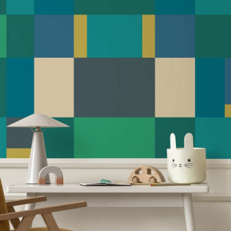 Fototapet cu blocuri verzi și design geometric modern