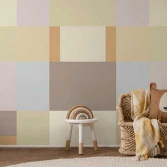 Fototapet bej cu design blocuri geometrice într-o cameră de copii