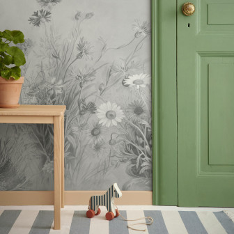 Fototapet floral alb-negru într-un interior elegant