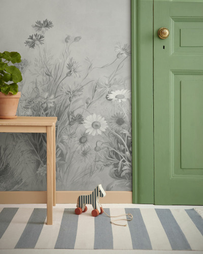 Fototapet floral alb-negru într-un interior elegant