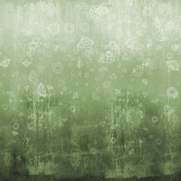 Tapet Lost Diamonds Light Green, cu diamante albe pe un fundal verde delicat.