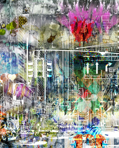 Tapet 3D Cartoon City, Graffiti cu un design modern si vibrant, perfect pentru decorarea unei camere