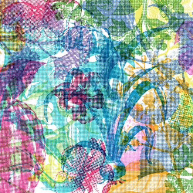 Tapet cu design floral abstract in culori vibrante, perfect pentru a crea un decor unic.