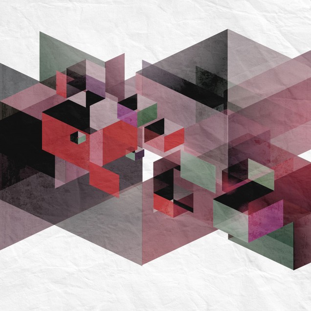 Tapet 3D cu model geometric, cu un accent pe nuantele rosii intense, decorand un dormitor.