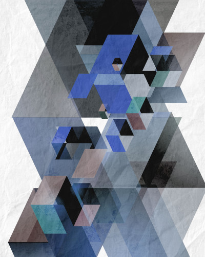 Fototapet cu design geometric în nuanțe de albastru și gri