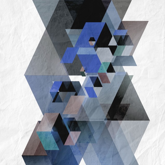 Fototapet cu design geometric în nuanțe de albastru și gri