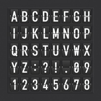 Tapet minimalist Departure Alphabet cu litere albe pe fond gri inchis