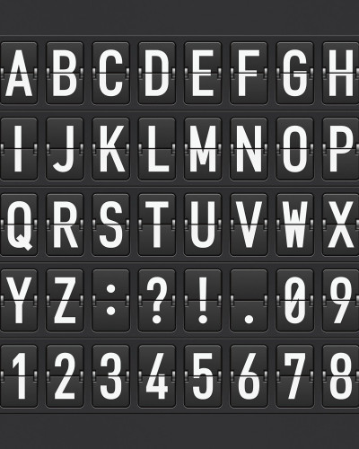 Tapet minimalist Departure Alphabet cu litere albe pe fond gri inchis