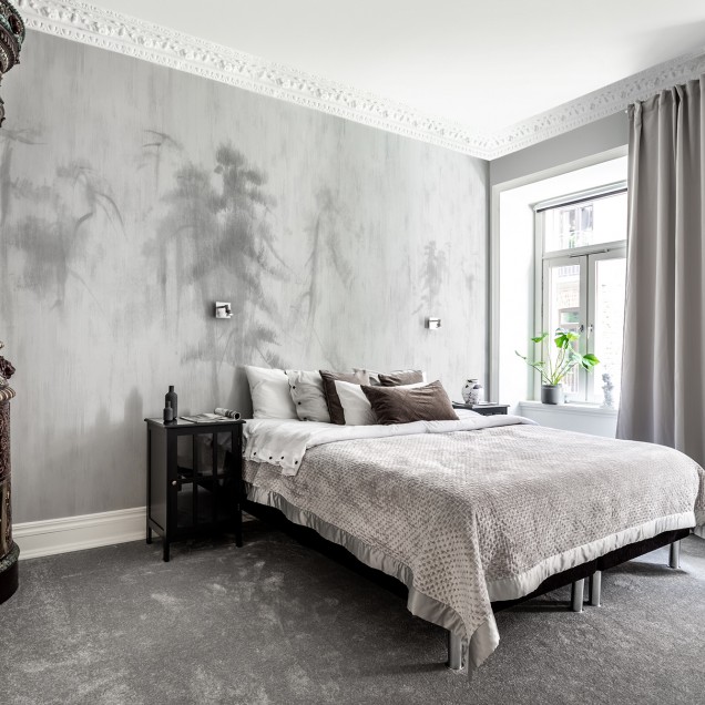 Imagine cu un tapet minimalist cu motive de pini asiatici