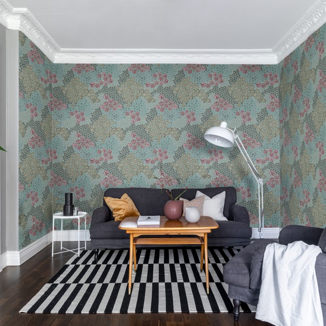 Tapet floral delicat, cu culori pastelate și motive florale delicate