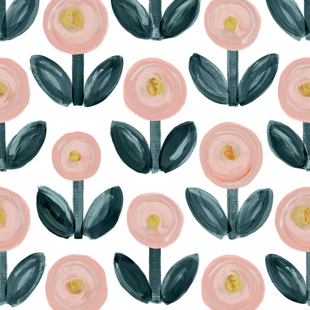 Tapet floral cu flori roz si frunze verzi, ideal pentru decorarea camerei