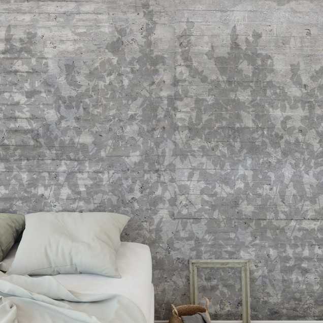 Tapet Climbing Clorofyl, Shadow - tapet cu model elegant de umbră de frunze pe beton.