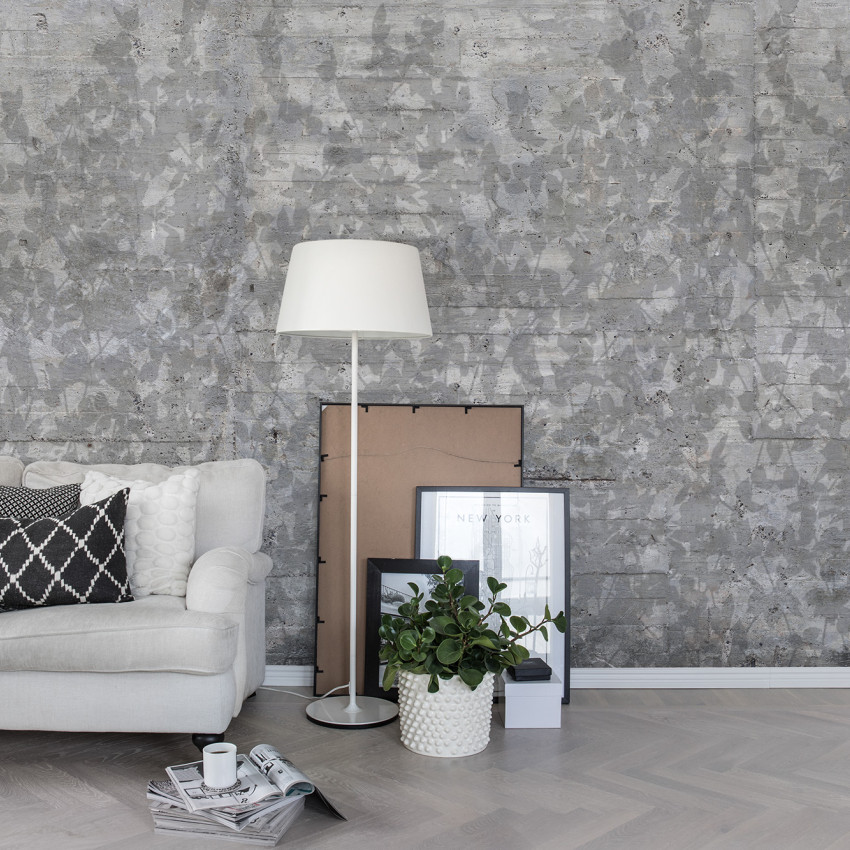 Tapet Climbing Clorofyl, Shadow - tapet cu model elegant de umbră de frunze pe beton.