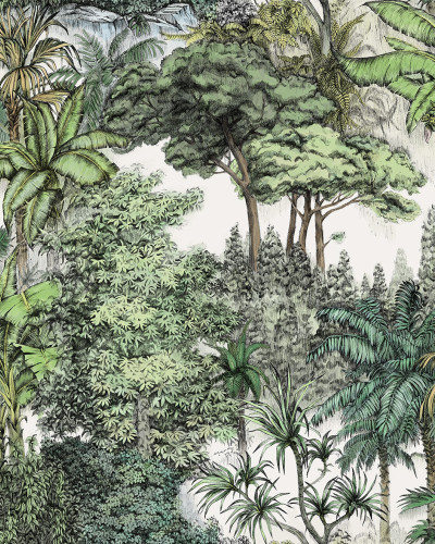 Tapet Secret Garden, Lush cu design tropical cu palmieri și frunze luxuriante