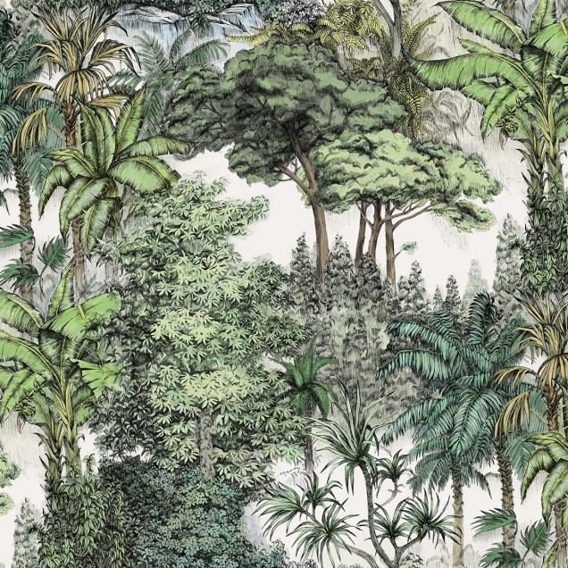 Tapet Secret Garden, Lush cu design tropical cu palmieri și frunze luxuriante