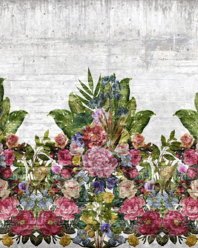 Tapet cu flori și beton - Flower Burst, Concrete