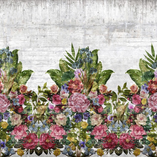 Tapet cu flori și beton - Flower Burst, Concrete