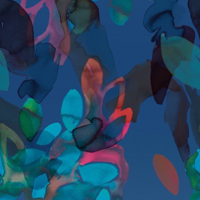 Un tapet cu un design abstract, vibrant, cu nuanțe puternice de albastru, verde, roz și galben.