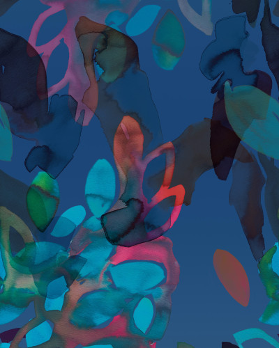 Un tapet cu un design abstract, vibrant, cu nuanțe puternice de albastru, verde, roz și galben.