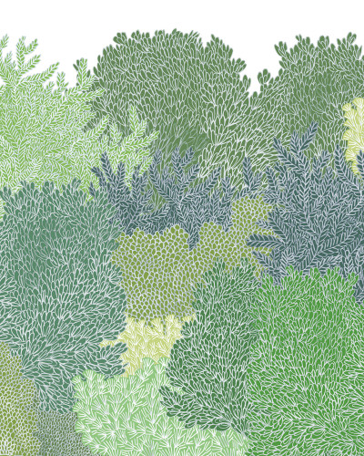 Tapet cu un design abstract, modern, cu o grafica delicata de tufisuri si copaci, numit Hideaway.