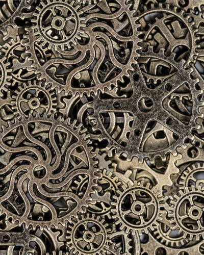 Tapet 3D Steampunk Mechanics cu un design complex de angrenaje metalice, oferind un aspect industrial și retro-futuristic.