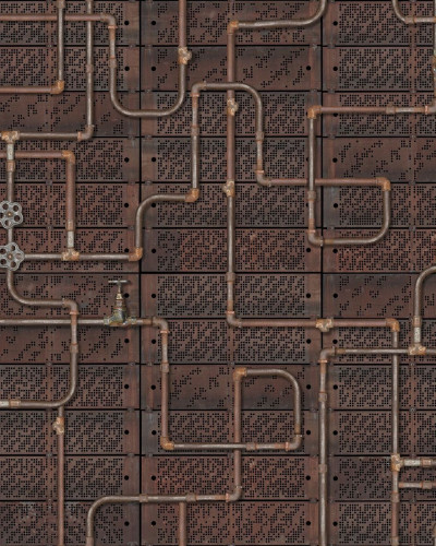 Tapet 3D Pipework Oxidation - design industrial, cu aspect de conductă de apă oxidată.
