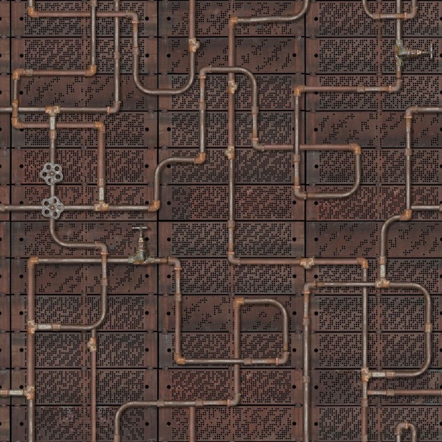 Tapet 3D Pipework Oxidation - design industrial, cu aspect de conductă de apă oxidată.