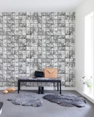 Tapet cu design geometric, cu cercuri concentrice ce imită inelele copacilor