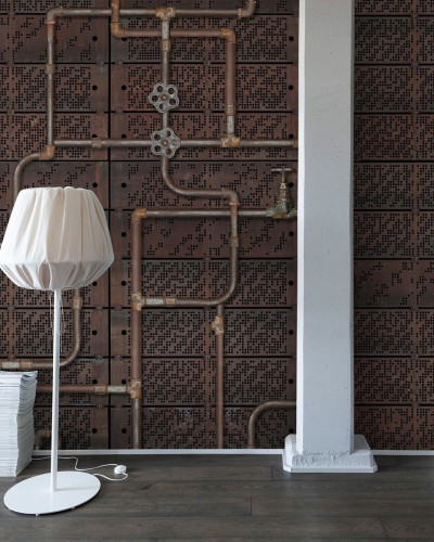 Tapet 3D Pipework Oxidation - design industrial, cu aspect de conductă de apă oxidată.