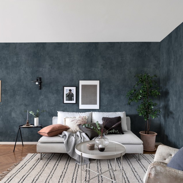 Wallpaper Fresco Wall, Albastru, cu aspect de beton