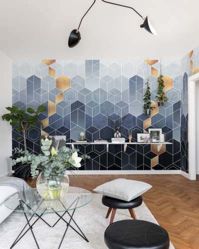 Tapet geometric cu degrade albastru și aur