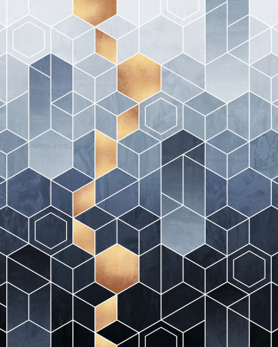 Tapet geometric cu degrade albastru și aur