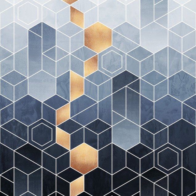 Tapet geometric cu degrade albastru și aur