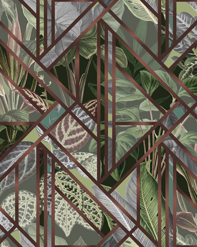 Tapet cu model geometric de frunze tropicale