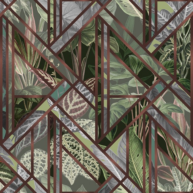 Tapet cu model geometric de frunze tropicale