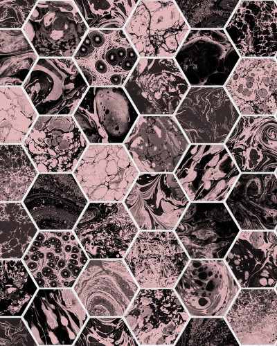 Tapet 3D cu design geometric in nuante de roz prafuit si negru.