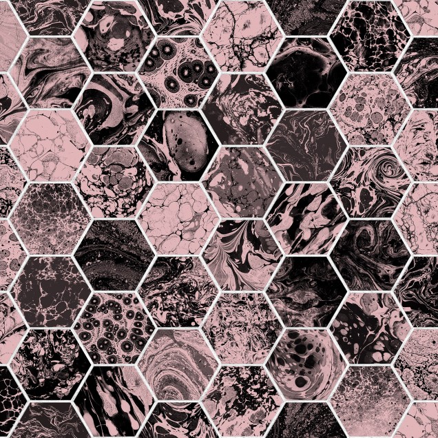 Tapet 3D cu design geometric in nuante de roz prafuit si negru.