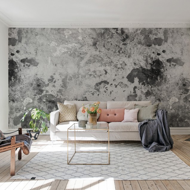 Tapet Fragments Charcoal - Design beton gri-antracit