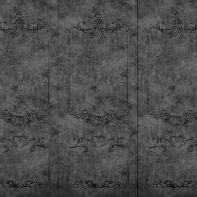 Tapet 3D cu design elegant si detalii sculpturale, in nuante de gri. Tapetul este decorat cu motive florale si decorative, conferind un aspect opulent.