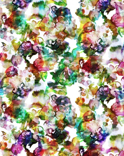 Tapet floral abstract cu acuarelă în nuanțe vibrante.