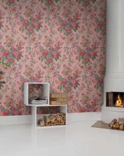 Tapet floral roz cu flori delicate, perfect pentru decorarea casei.