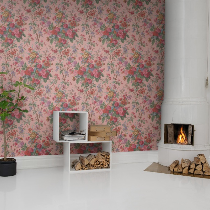 Tapet floral roz cu flori delicate, perfect pentru decorarea casei.