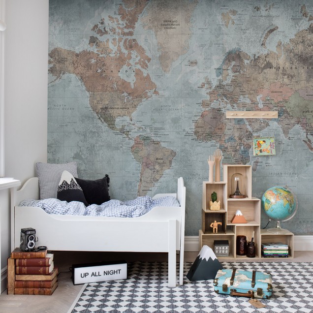 Tapet cu harta veche a lumii, decoratiune interioara