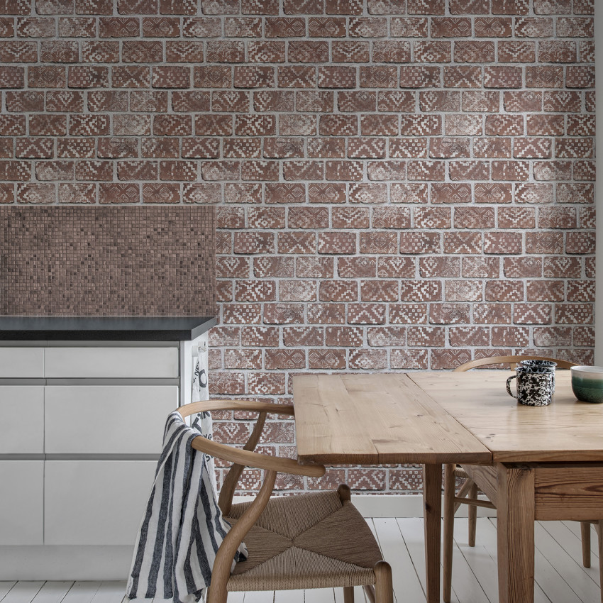 Tapet cu caramida decorată, aspect vintage, ideal pentru living sau dormitor.