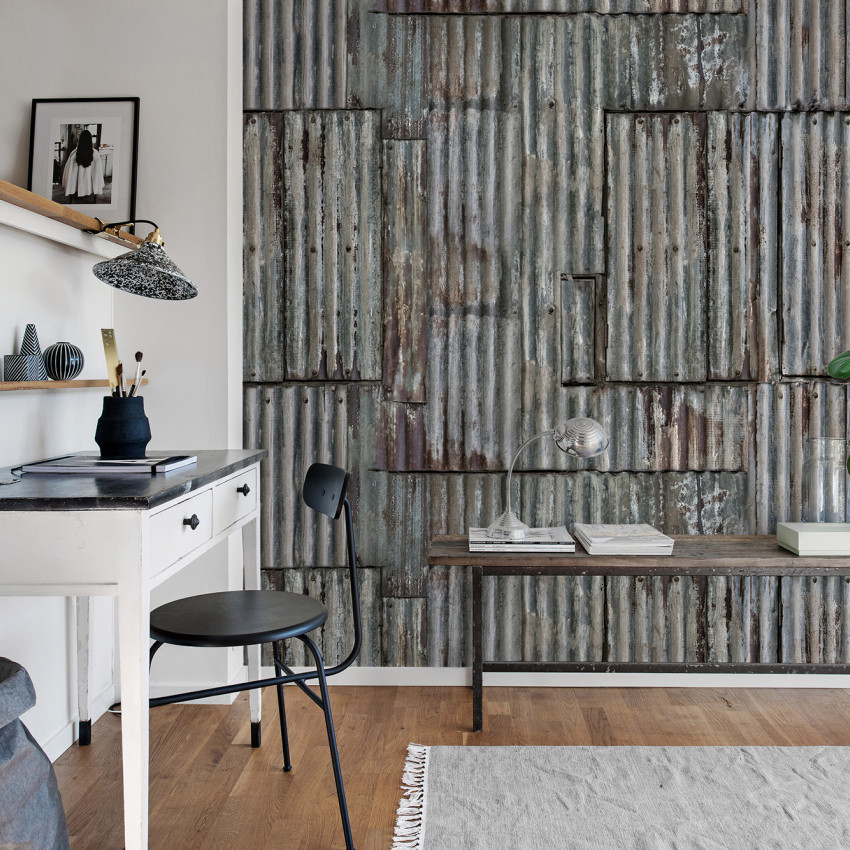 Tapet 3D cu aspect de tabla cutata veche, Backyard