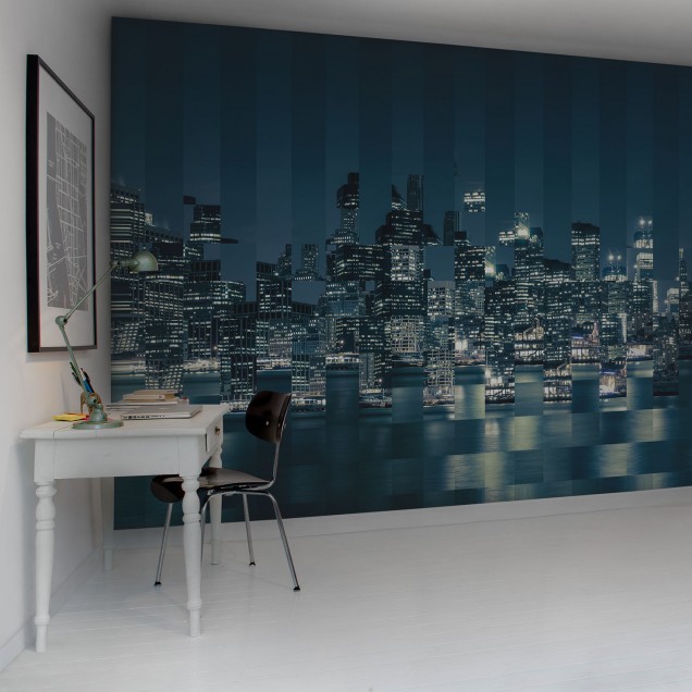 Imagine cu un tapet cu un design modern, abstract, cu o panoramă a New York-ului, de noapte.