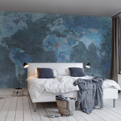 Fototapet World Map, Blue, personalizat, Rebel Walls, Fototapet pentru copii 