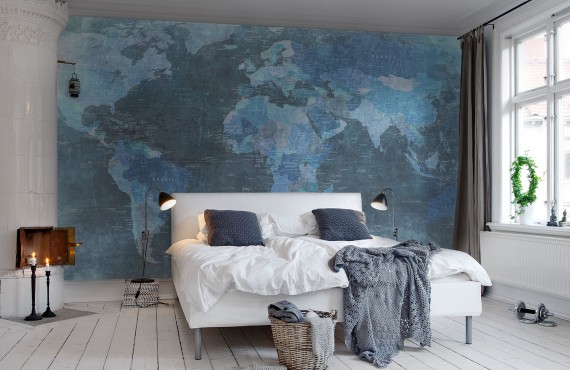 Fototapet World Map, Blue, personalizat, Rebel Walls